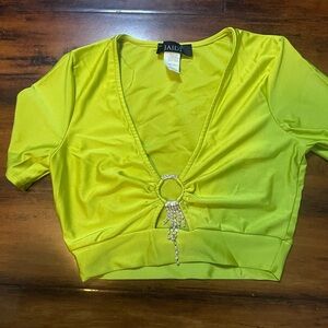 Jade Lime Green Women's Blouse with Ring Detail